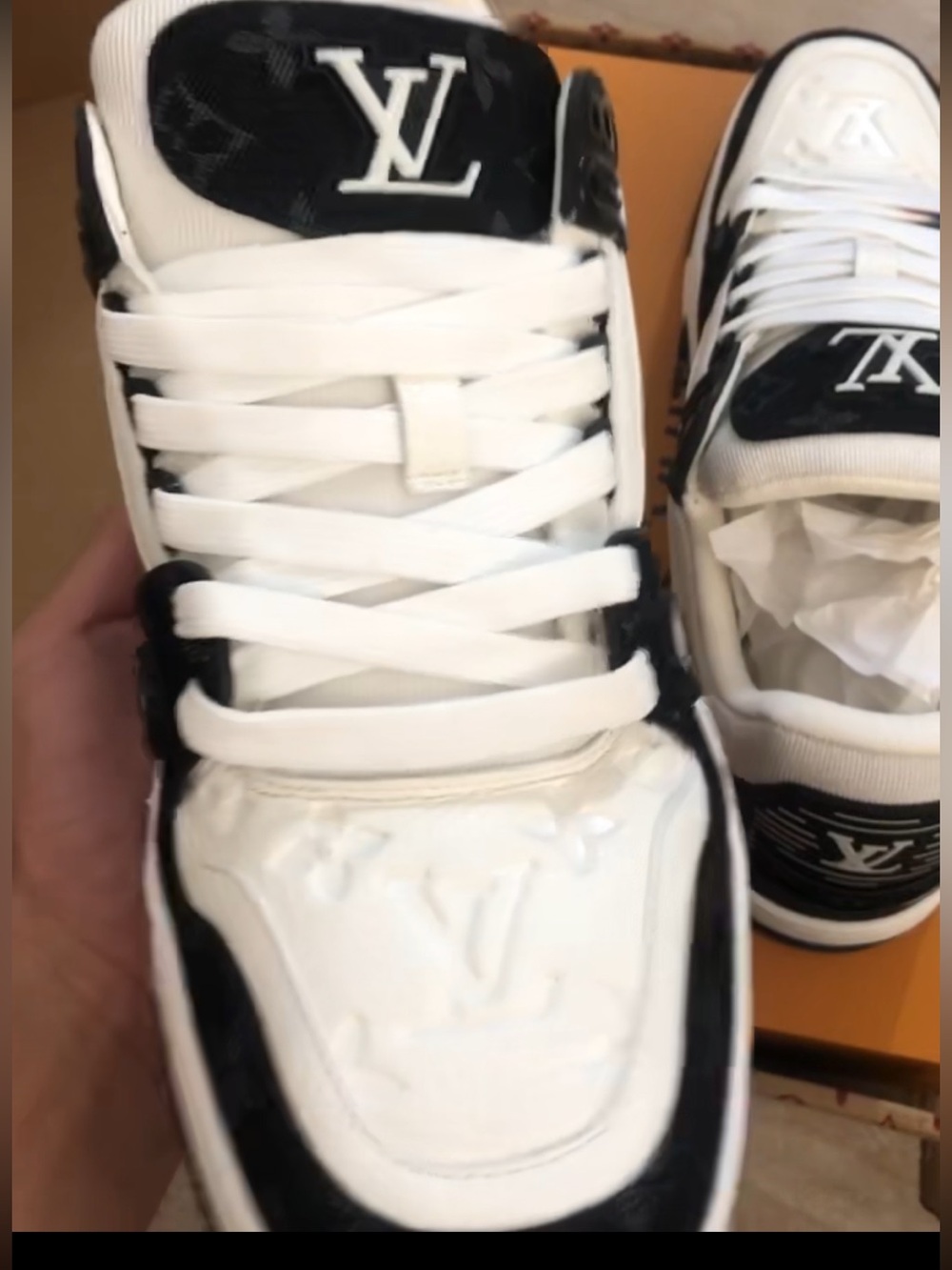 Louis Vuitton White and Black Monogram Low-Top Sneakers